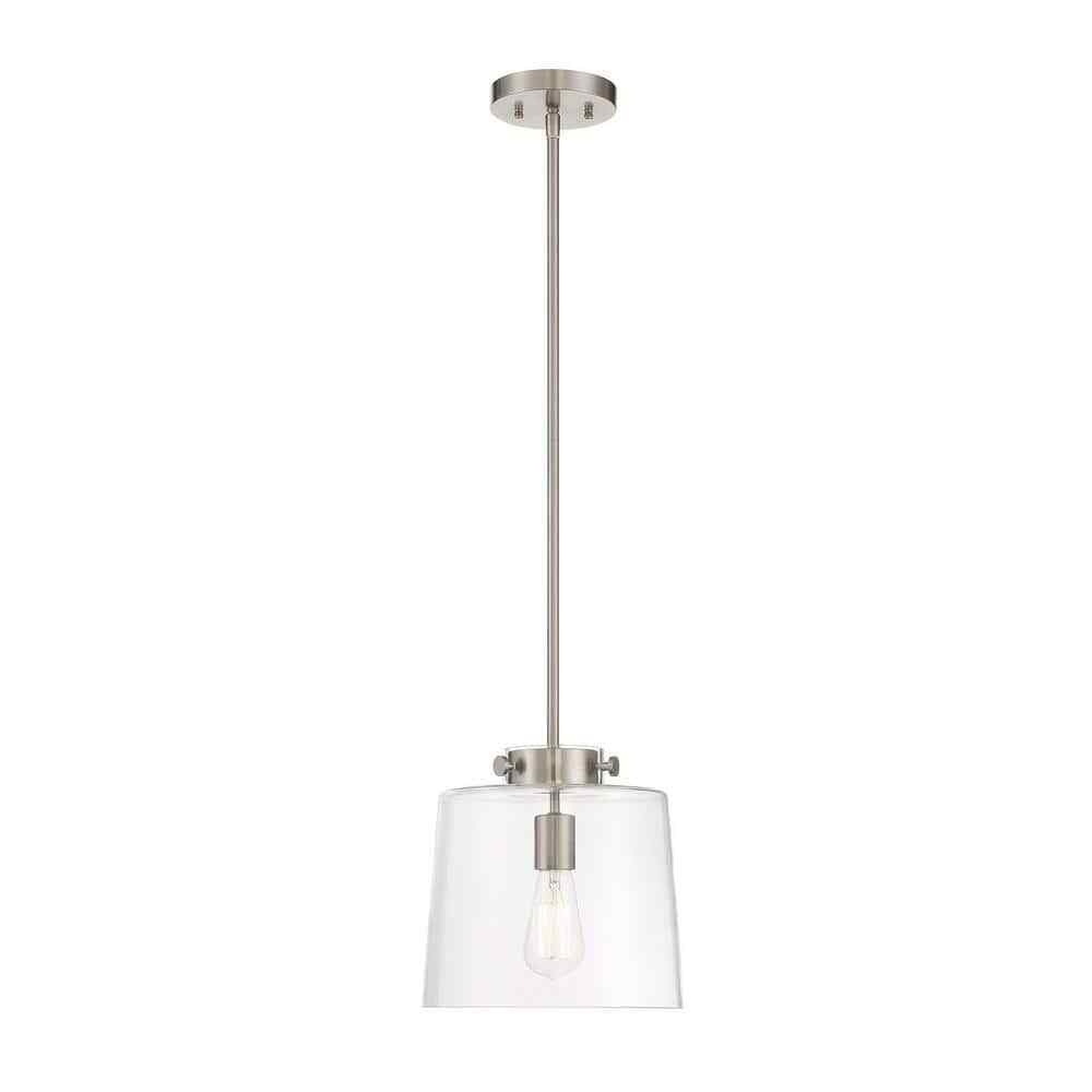 Hampton Bay Mullins 10 in. 1-Light Brushed Nickel Pendant Hanging Light