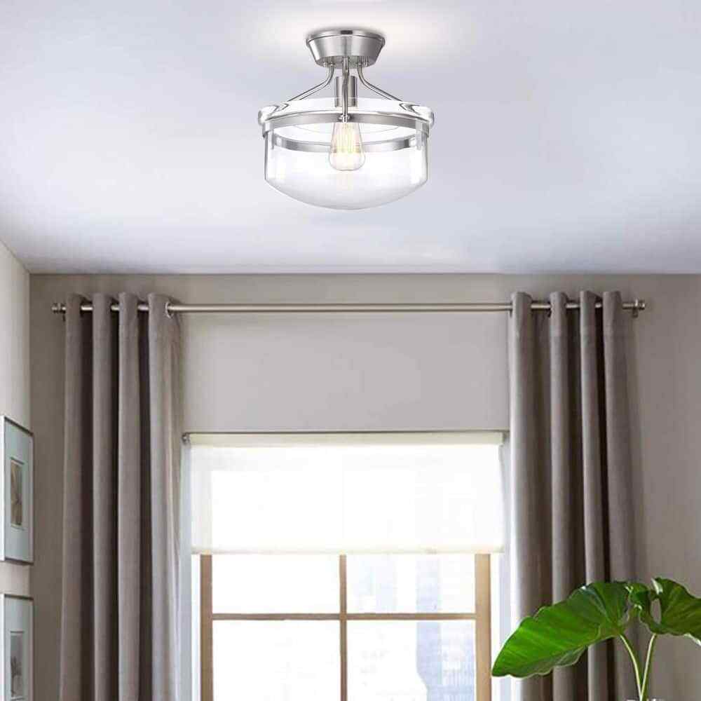 Hukoro Oro 13.4 in. 1-Light Semi Flush Mount with Brush Nickle Finish