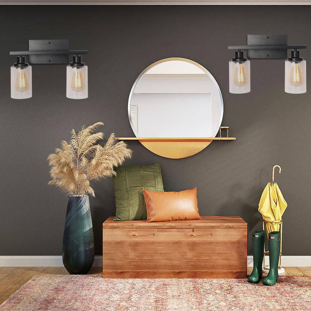 LamQee 14.6 in. 2 Light Black Vanity Light Industrial Barn Light