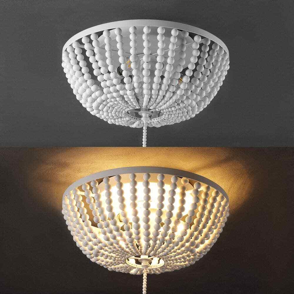 JONATHAN Y Allison 15 in. White Wood Beaded/Metal LED Flush Mount JYL9019D
