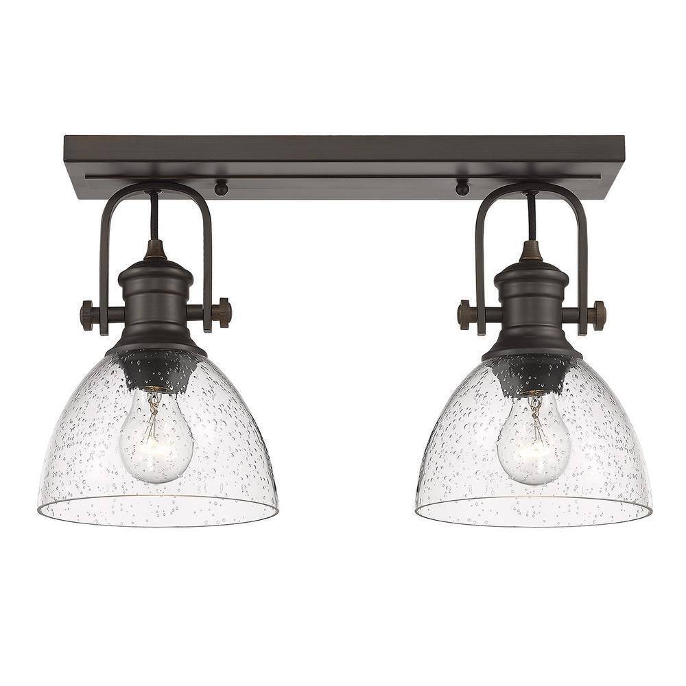 Golden Lighting Hines 2-Light Rubbed Bronze Bath Vanity with Seeded Glass