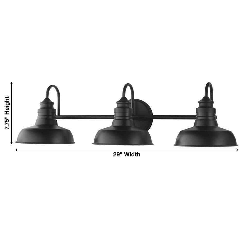 Hampton Bay 29 in. Elmcroft 3-Light Matte Black Vanity Light w/ Metal Shades
