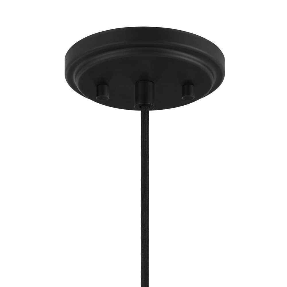 Hampton Bay Highler 1-Light Matte Black Island Pendant with Natural Rattan Shade