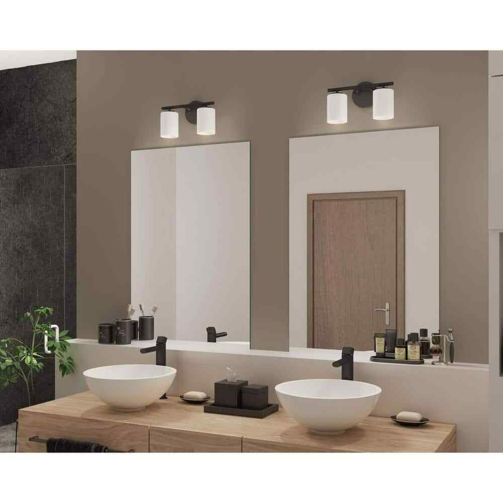 Progress Lighting Replay 2-Light Textured Black Etched Glass Bath Vanity Light