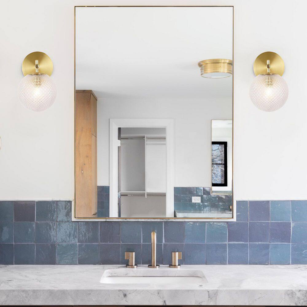 Hampton Bay Walsh 1-Light Brass Wall Sconce Light with Prismatic Glass Shade