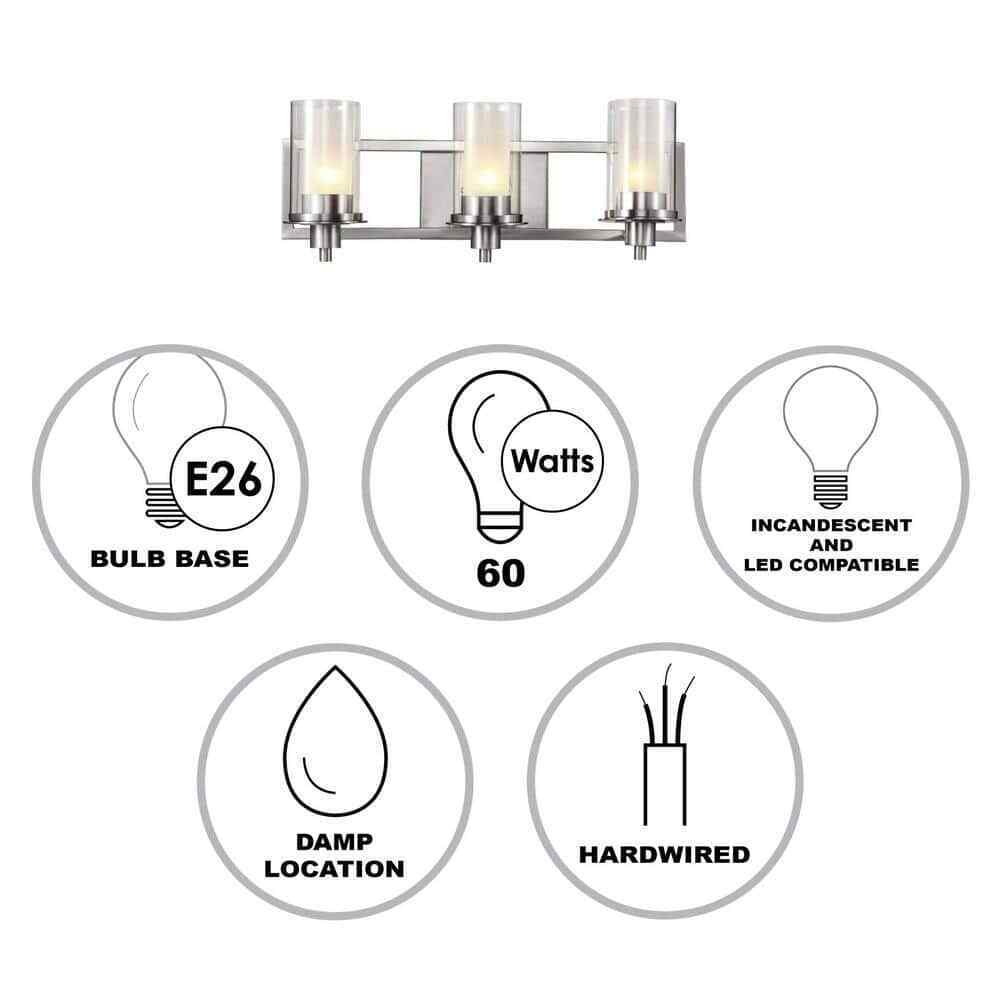 Bel Air Lighting Odyssey 22 in. 3-Light Brushed Nickel Bathroom Vanity Light