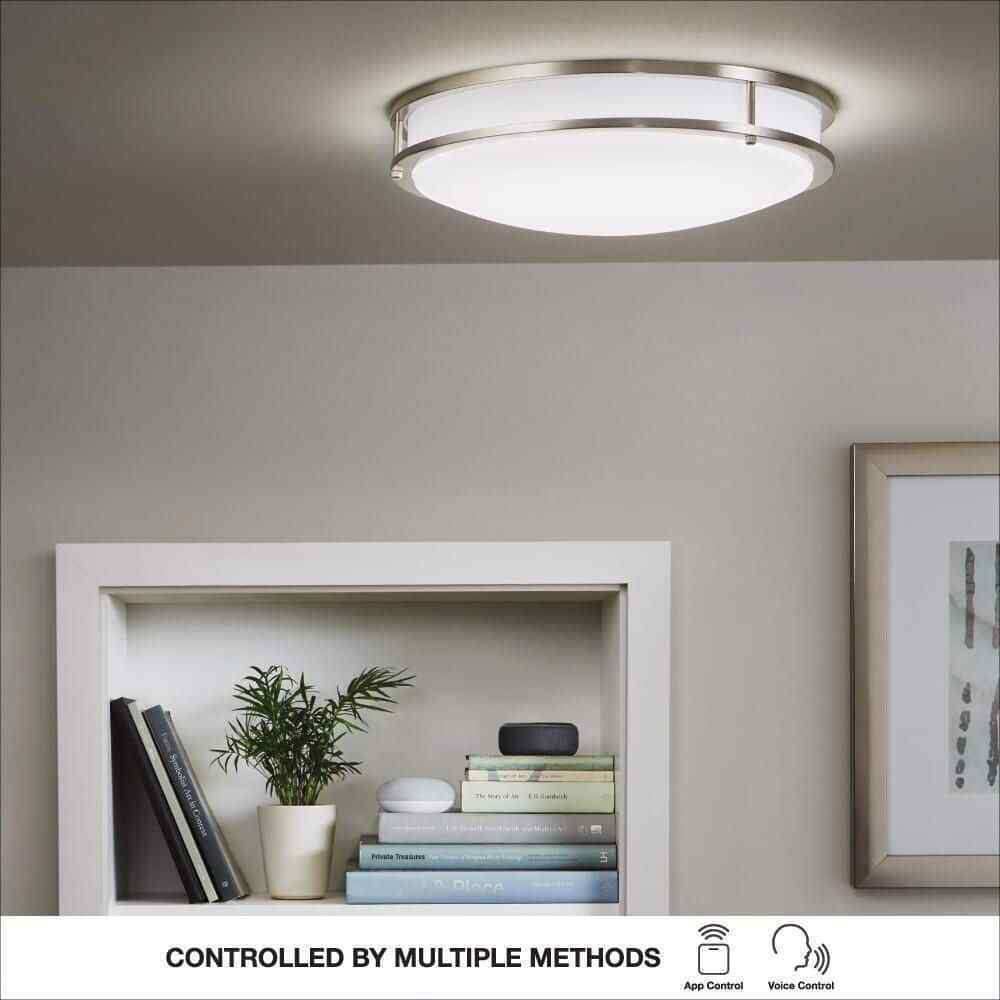 Commercial Electric 16 in. Smart Color Selectable LED Brushed Nickel Flush Mount