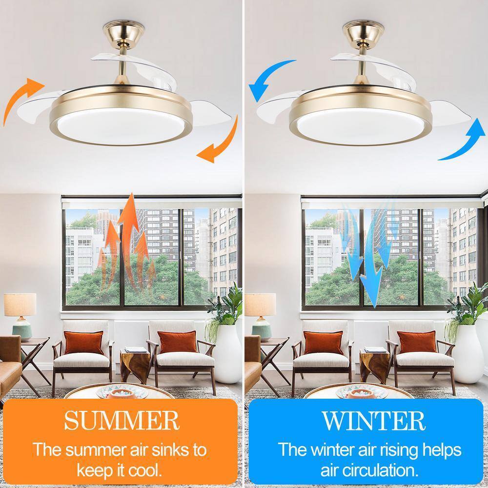 Oaks Aura Oaksville 42in. LED Indoor French Gold 6-Speed Retractable Ceiling Fan