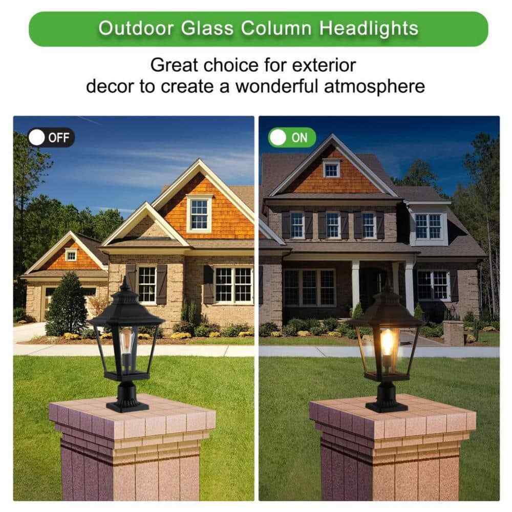 Tidoin 1-Light Black Aluminum Hardwired Outdoor Waterproof Post Light Set