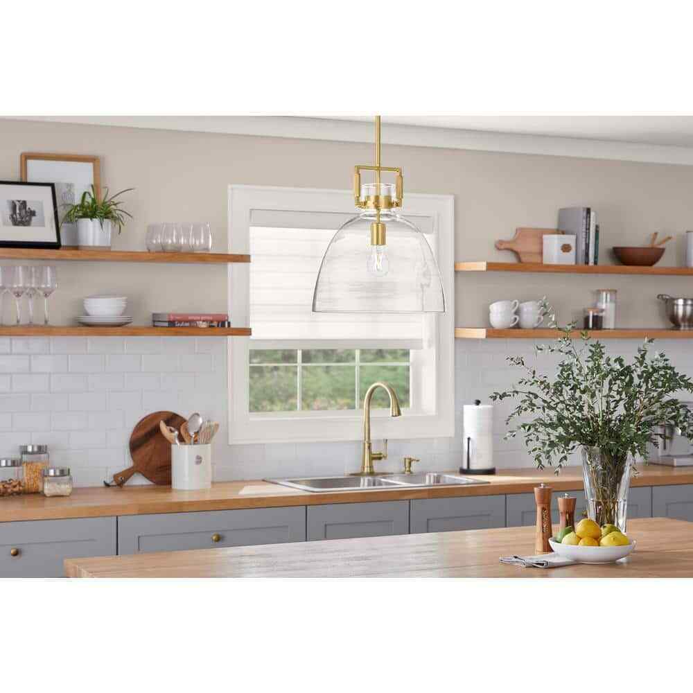 Hampton Bay Ballington Gold Oversized Pendant Light Fixture w/ Clear Glass Shade