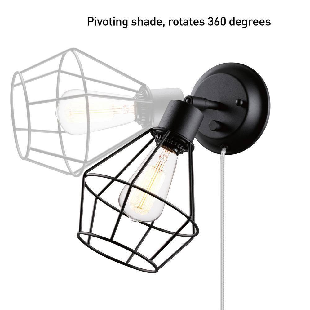 Globe Electric Evans 1-Light Matte Black Plug-In or Hardwire Wall Sconce