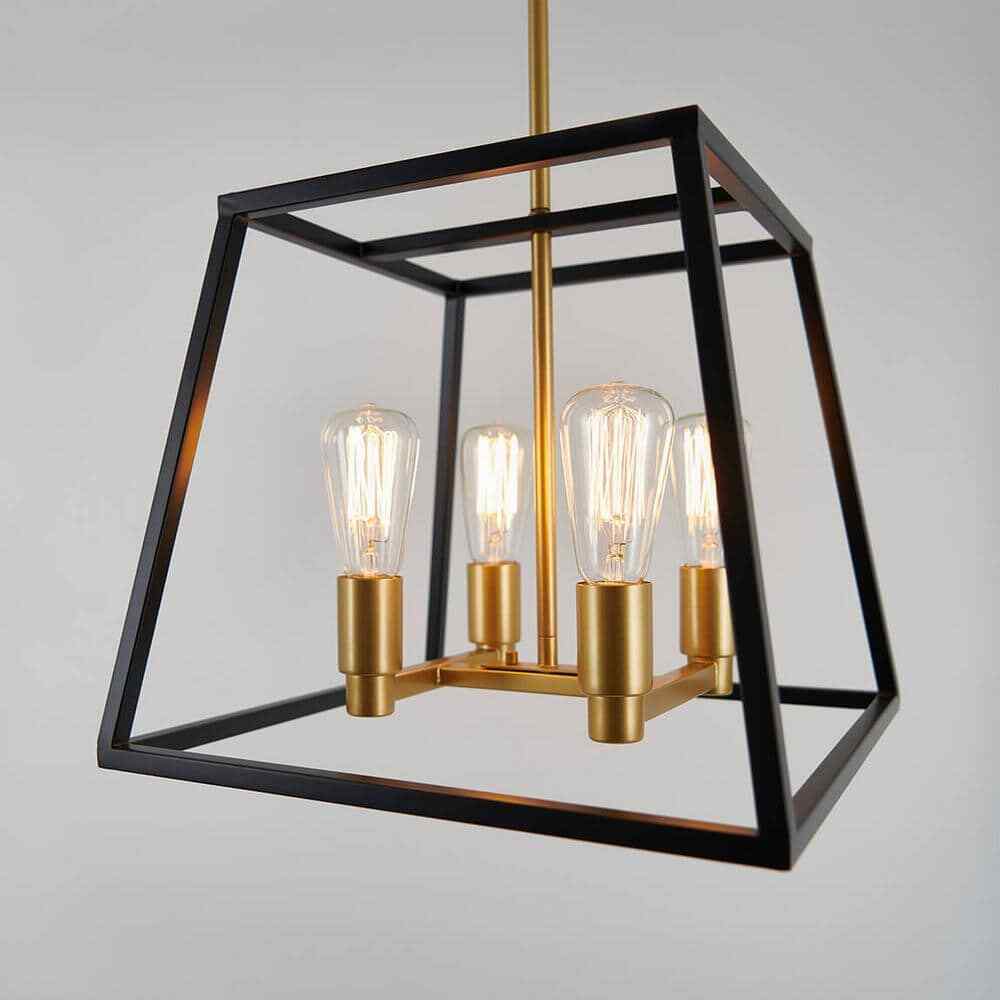 Artika Carter 4-Light Black Gold Modern Industrial Cage Chandelier Light Fixture