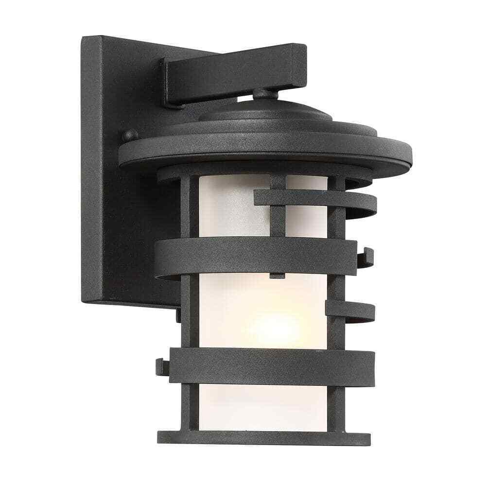 SATCO Lansing Textured Black Outdoor Hardwired Wall Lantern Sconce