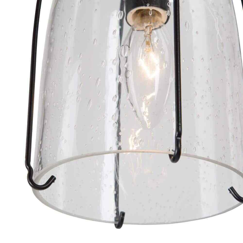 Uolfin Modern Black Kitchen Island Hanging Light with Seeded Glass Shade