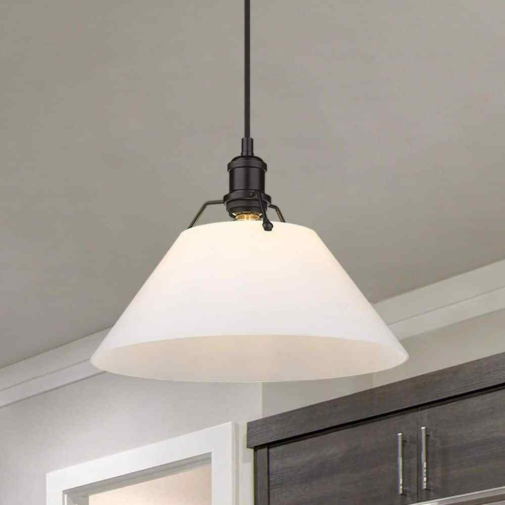 Golden Lighting Orwell Matte Black Standard Pendant Light with Opal Glass Shade
