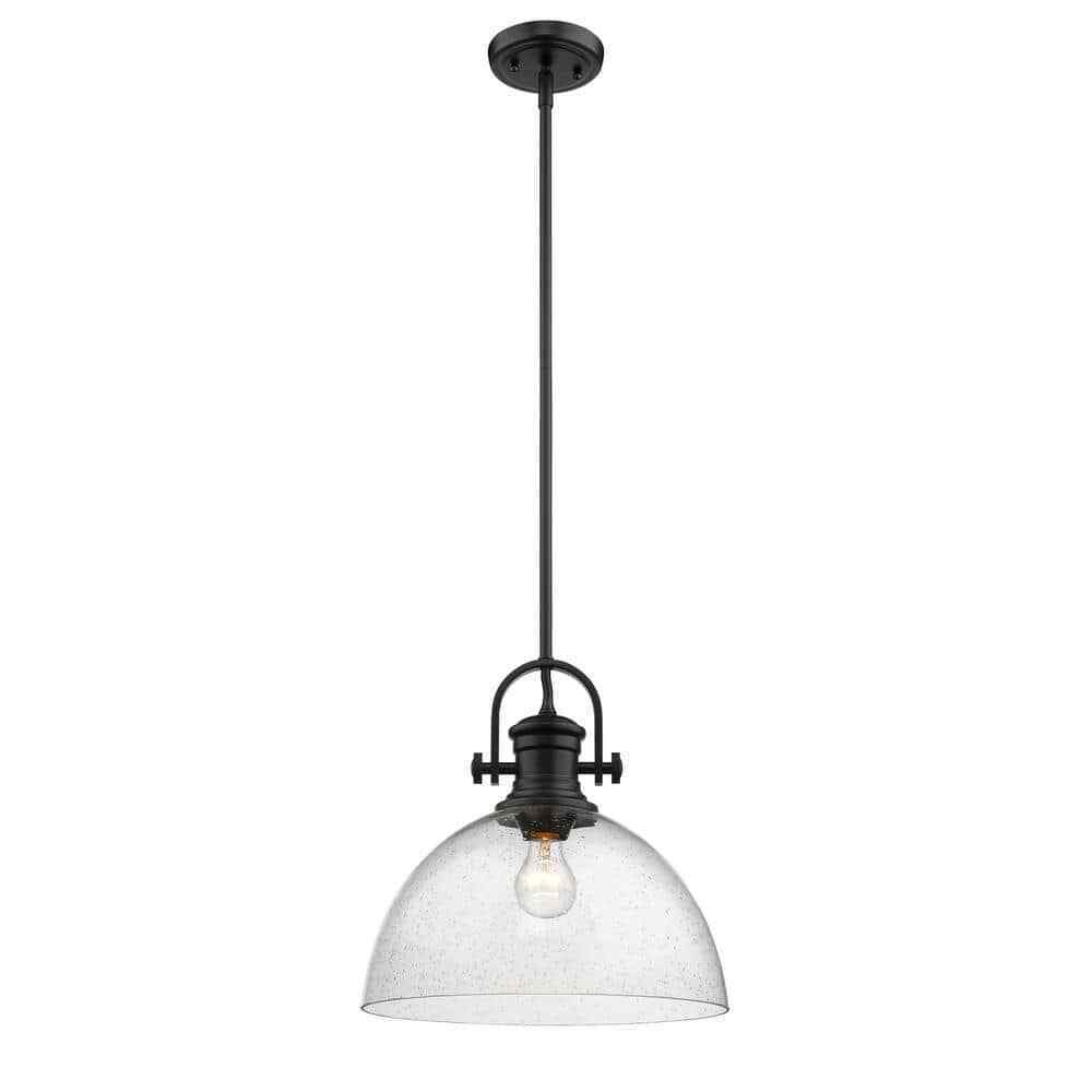Golden Lighting Hines 1-Light Black and Seeded Glass Pendant 3118-L BLK-SD