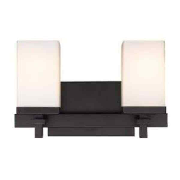 Golden Lighting Maddox 2-Light Matte Black Vanity Light with Opal Shade