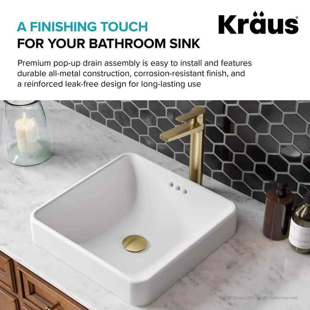 KRAUS Brass 2.6 in. Pop-Up Drain for Bathroom Sink with Overflow in Brushed Gold