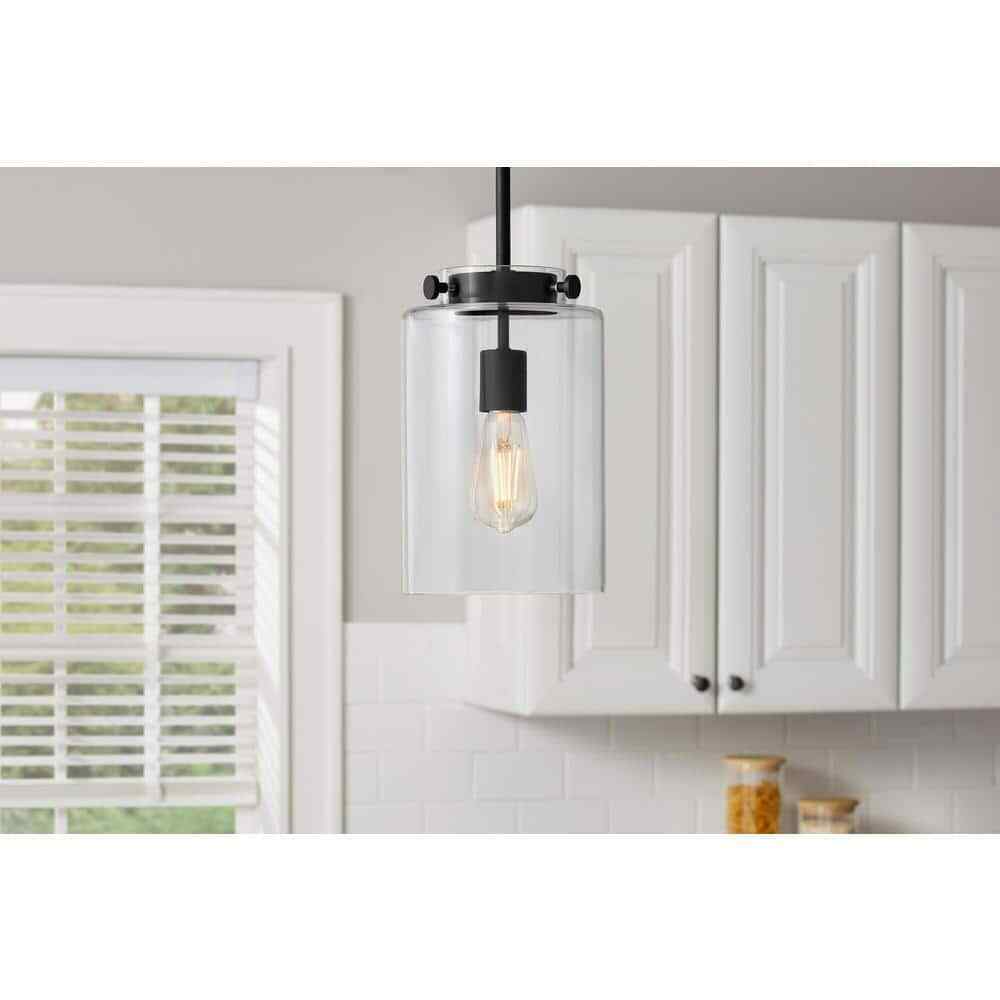 Hampton Bay Mullins 6.75 in. 1-Light Coal Mini Pendant Hanging Light