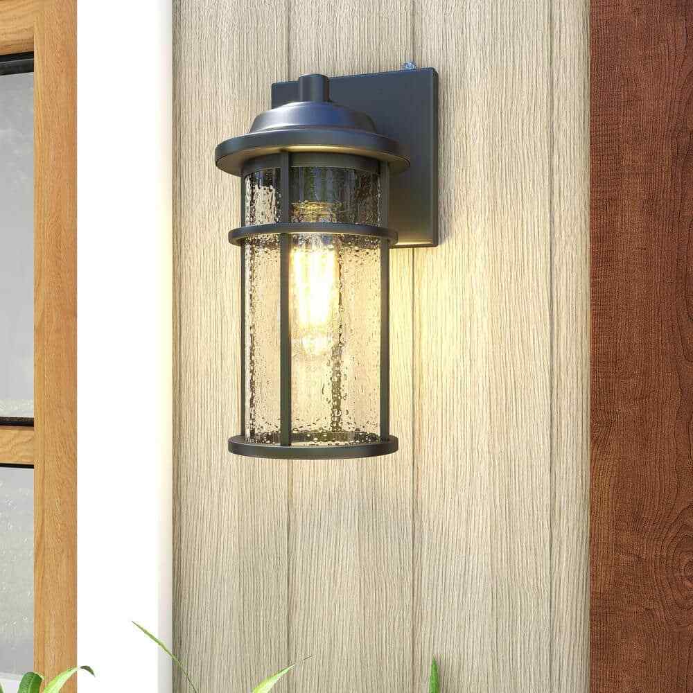 Uixe 11" Matte Black Hardwired Dusk to Dawn Outdoor Wall Lantern Sconce Sensor