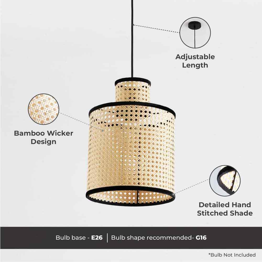 Vidalite Modern Bohemian 1-Light 2 Tier Mini Pendant Light PVC Rattan Shade