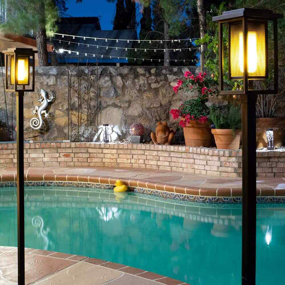 Hampton Bay Ambrose Solar Matte Black Integrated LED Modern Flicker Flame 2-Pack
