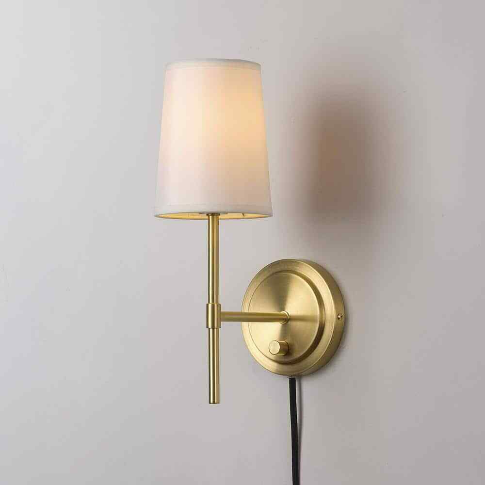 Hampton Bay Ridgeway 1-Light Brass Wall Sconce Plug-in or Hardwire Dimmable