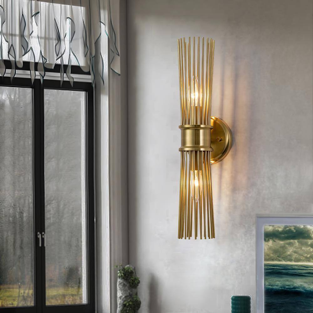 EDISLIVE Aquin 5.12 in. 2-Light Brass Mid-Century Starbust Vanity Light