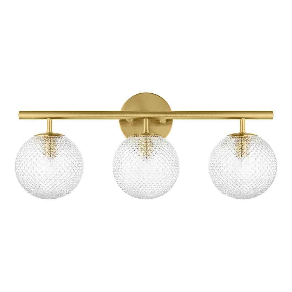 Hampton Bay Walsh 22 in. 3-Light Brass Vanity Light with Prismatic Glass Shades