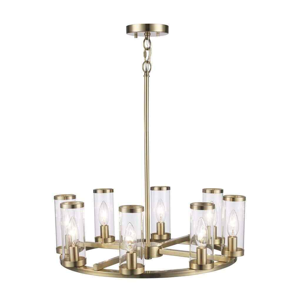 Hampton Bay Loveland 8-Light Brass Wagon Wheel Chandelier Light Fixture