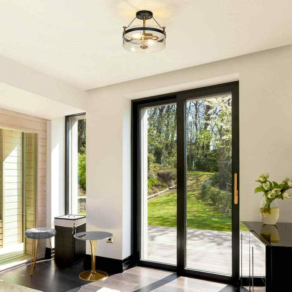 Uolfin Modern Farmhouse Black Semi-Flush Mount 12.5 in. 2-Light Ceiling Fixture