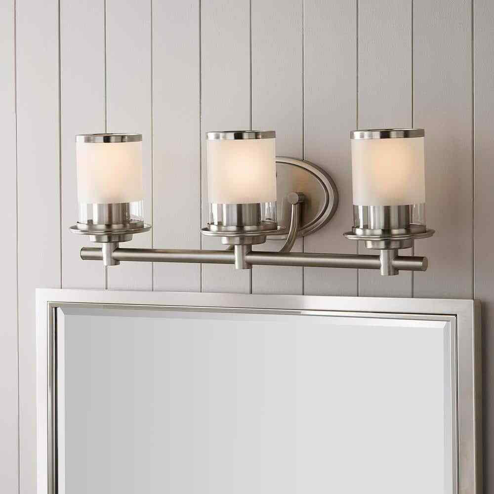 Hampton Bay 23.25 in. Truitt 3-Light Chrome Vanity Light w/ Clear and Sand Glass