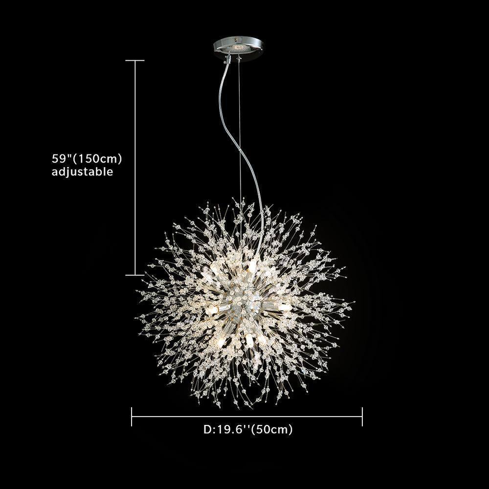 SILJOY 20 in. 9-Light Chrome Crystal Chandelier Ceiling Pendant Starburst