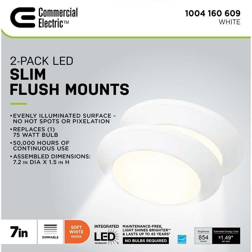 Commercial Electric 7 in. White LED Flush Mount 2-Pack JVJ3011L-8/WHT