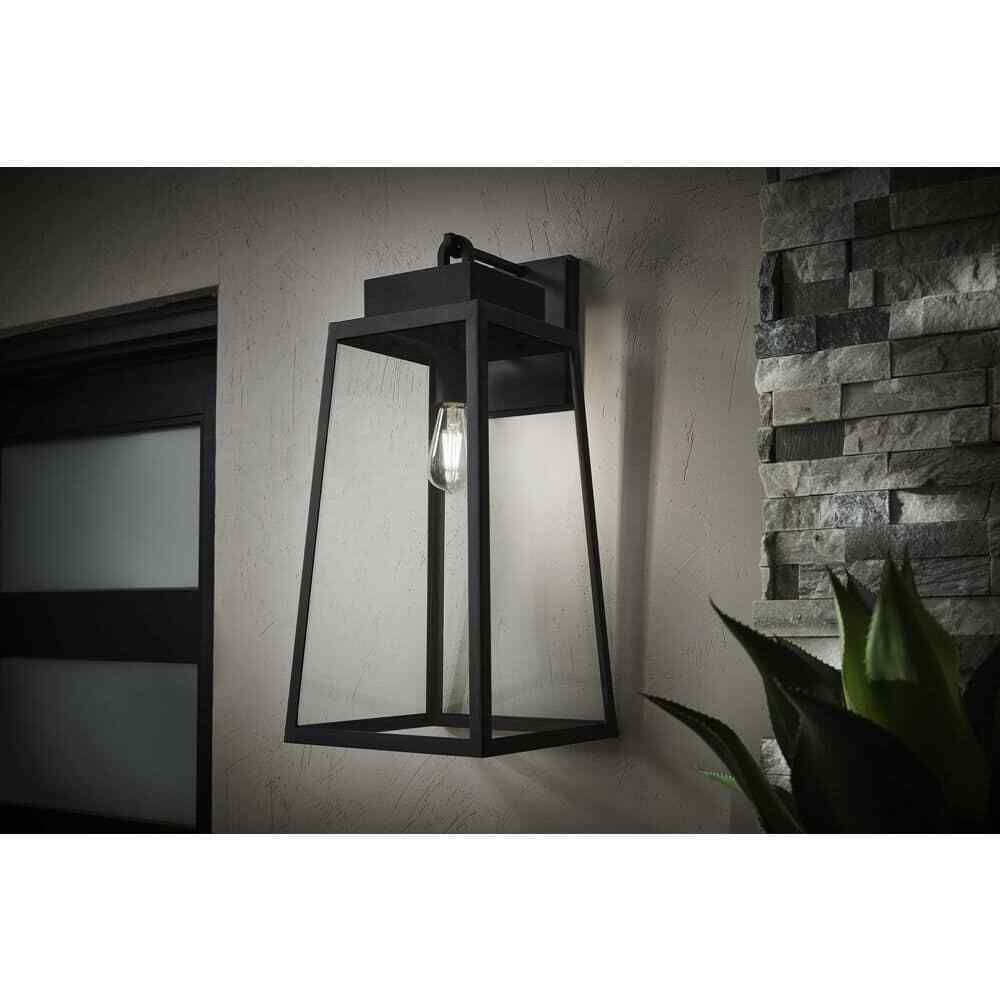 Hampton Bay Corbin Extra Large 25 in. Modern 1-Light Black Tapered Wall Sconce
