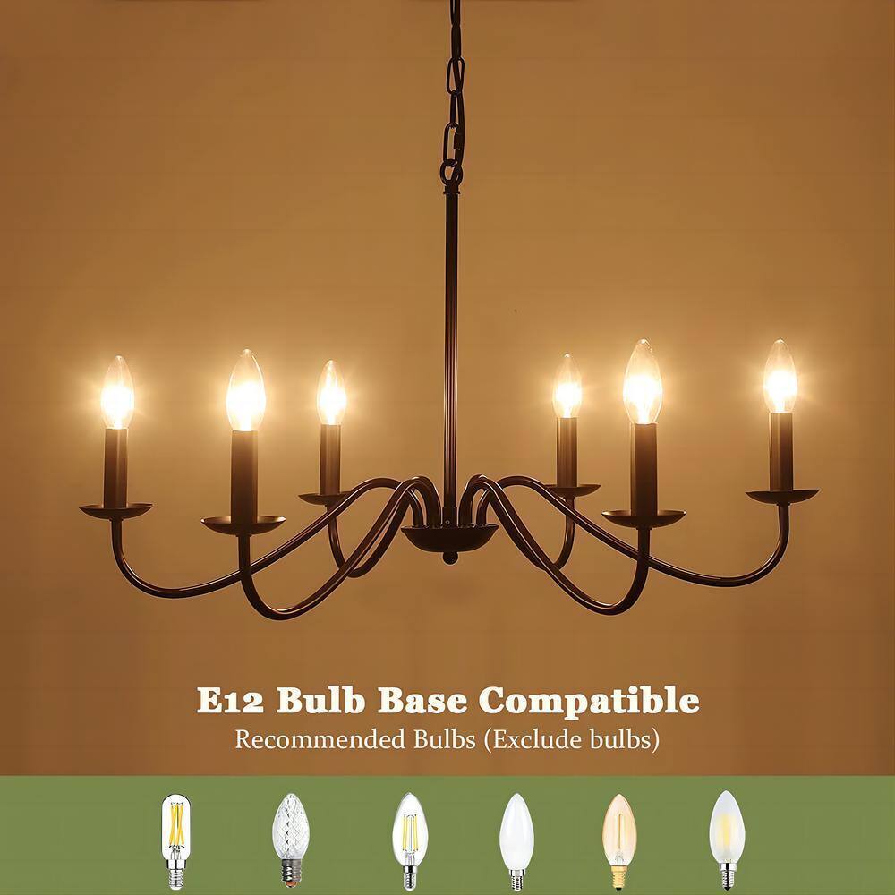 SILJOY 34 in. 6-Light Black Candle Style Chandelier Candlestick Farmhouse
