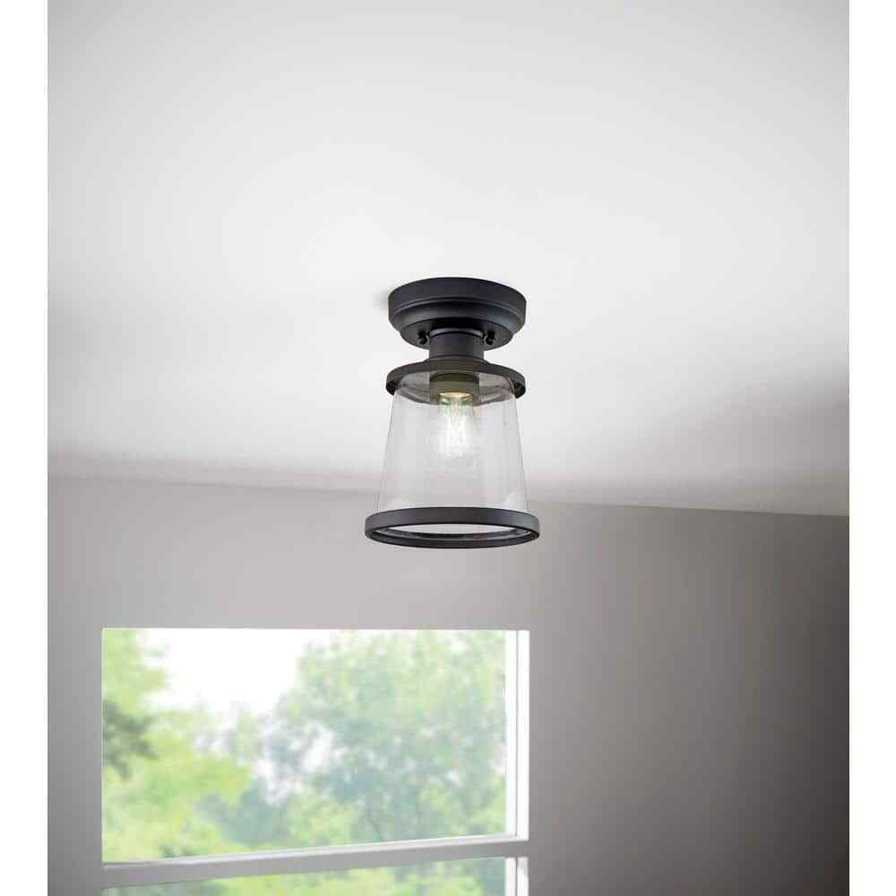 Hampton Bay Rigby 9.6 in. 1-Light Matte Black Round Flush Mount Ceiling Light