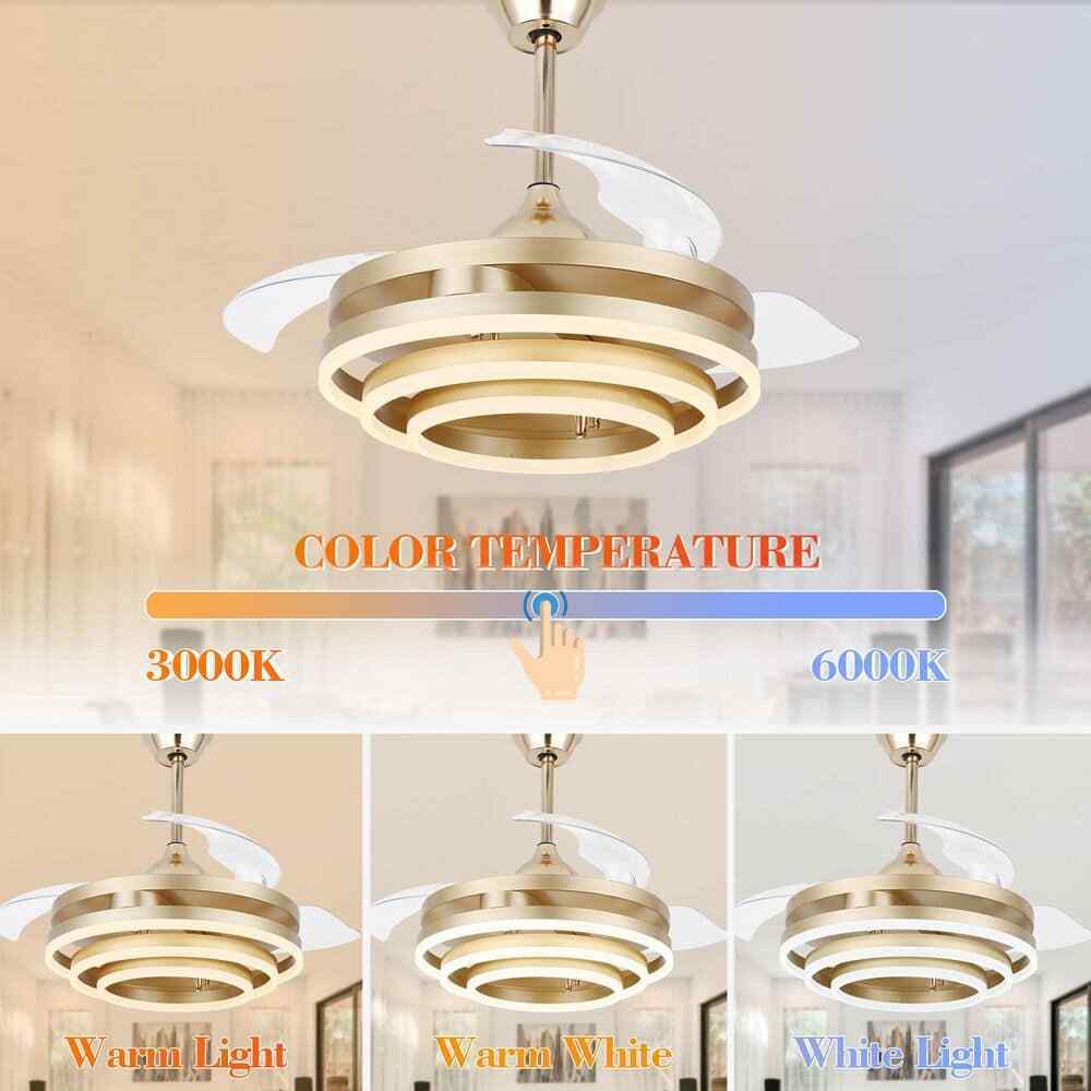 Bella Depot 42 in. LED Gold Invisible Blade Ceiling Fan w/ Remote and Light Kit