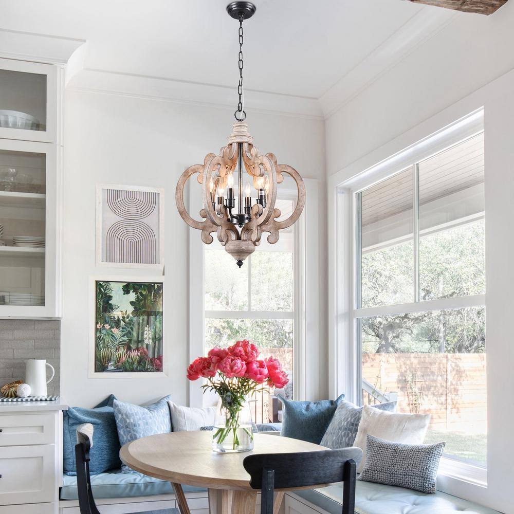 Bella Depot 6-Light Weathered Wood Cottage Chic Crown Chandelier
