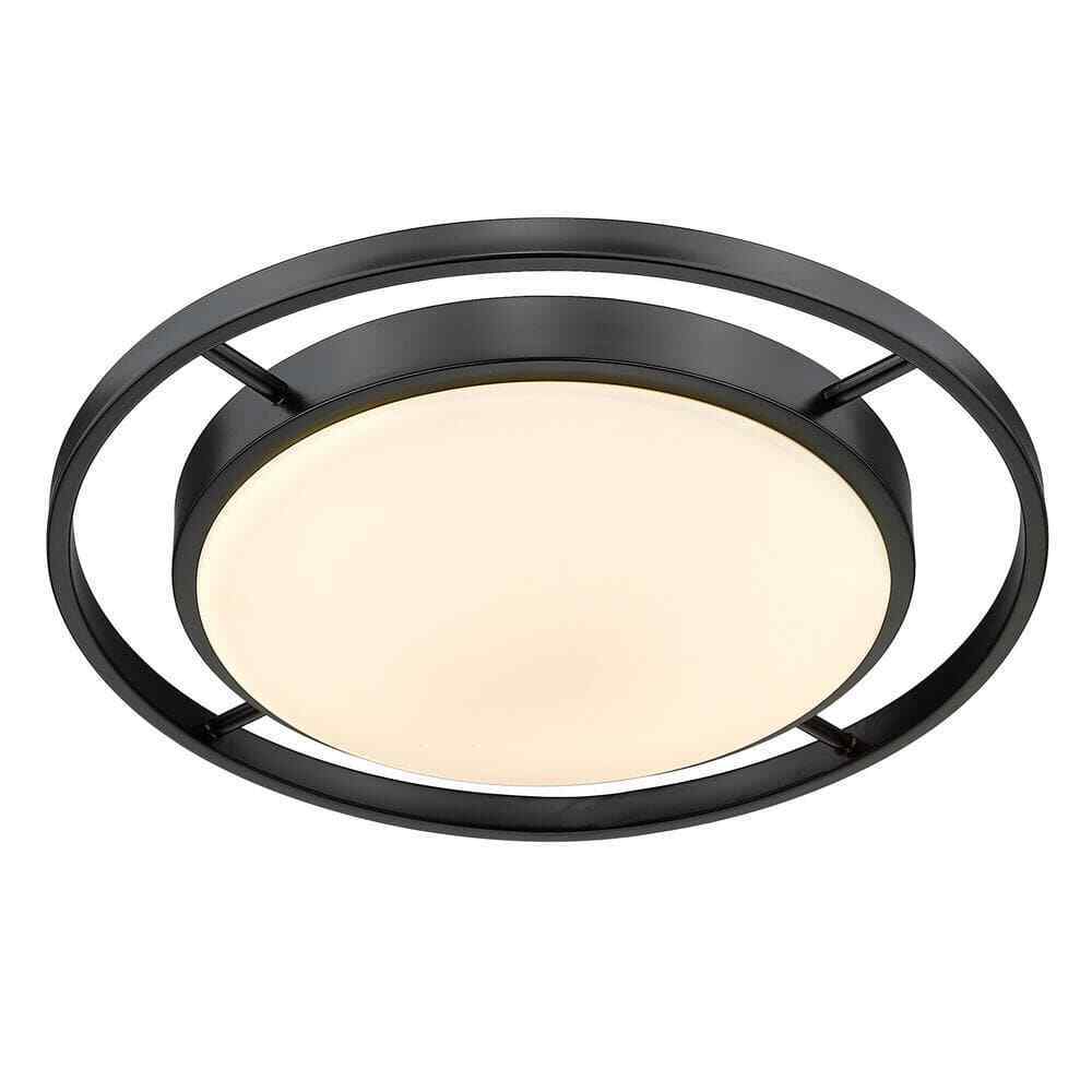 Golden Lighting Astra 16.5 in. 1-Light Matte Black Opal Glass LED Flush Mount