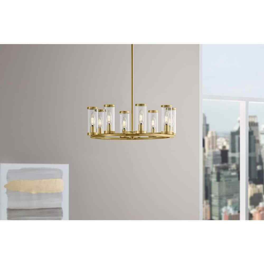 Hampton Bay Loveland 8-Light Brass Wagon Wheel Chandelier Light Fixture