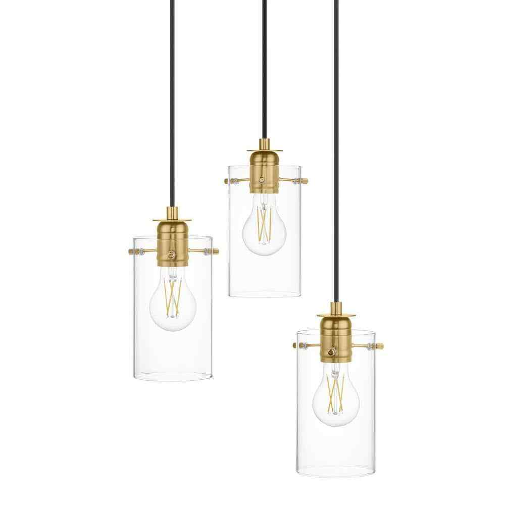 Hampton Bay Regan Brushed Gold Pendant Hanging Light w/ Clear Glass Shades