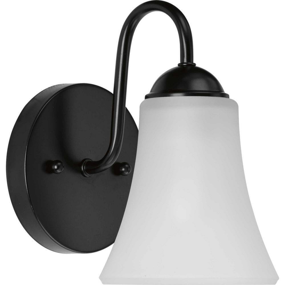 Progress Lighting Classic Matte Black Etched Glass Traditional Bath Vanity Light