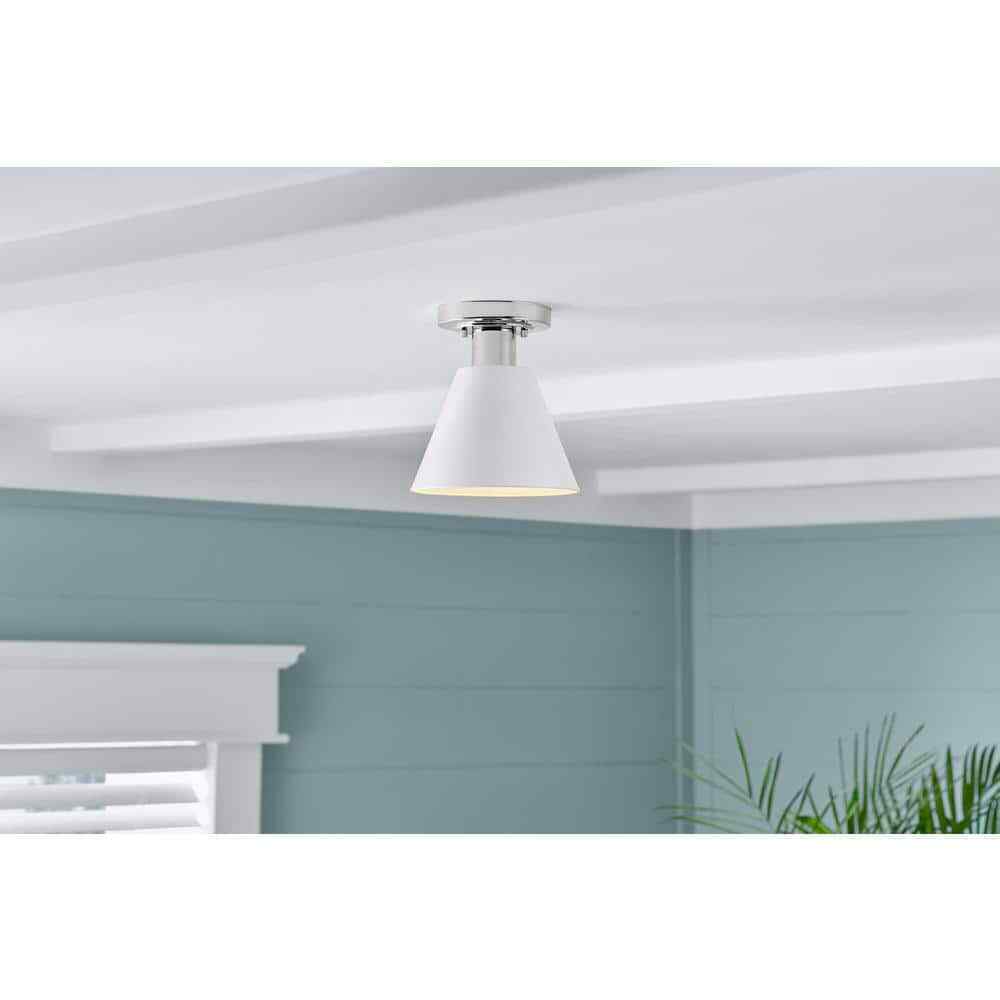 Hampton Bay Finley 8 in. 1-Light White and Chrome Semi-Flush Mount Light Fixture