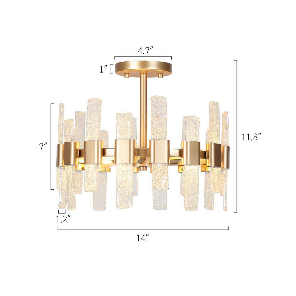 Uolfin Modern Chandelier Ceiling Light Eicy 14.2 in. 3-Light Gold Drum Mount