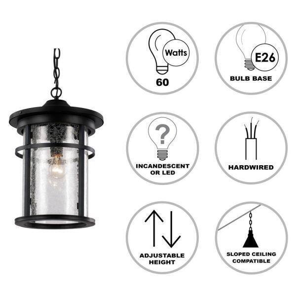 Bel Air Lighting Avalon 9 in.Black Hanging Outdoor Pendant Light Fixture