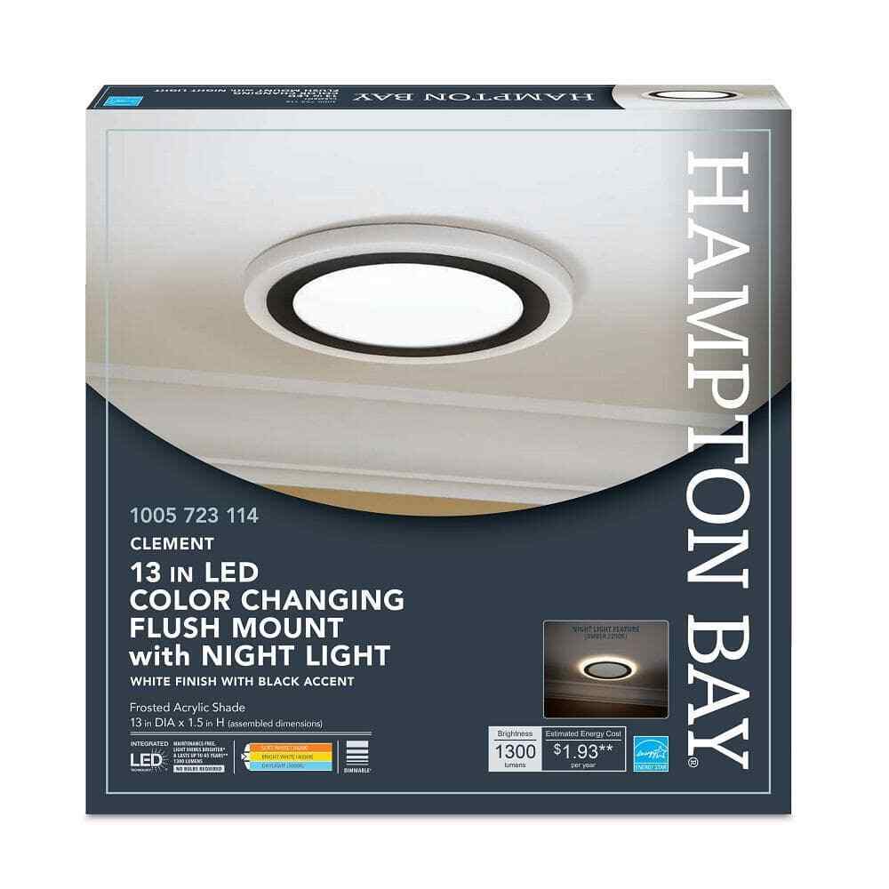 Hampton Bay Clement Round Flat Panel 13 in. Black Integrated LED Flush Mount