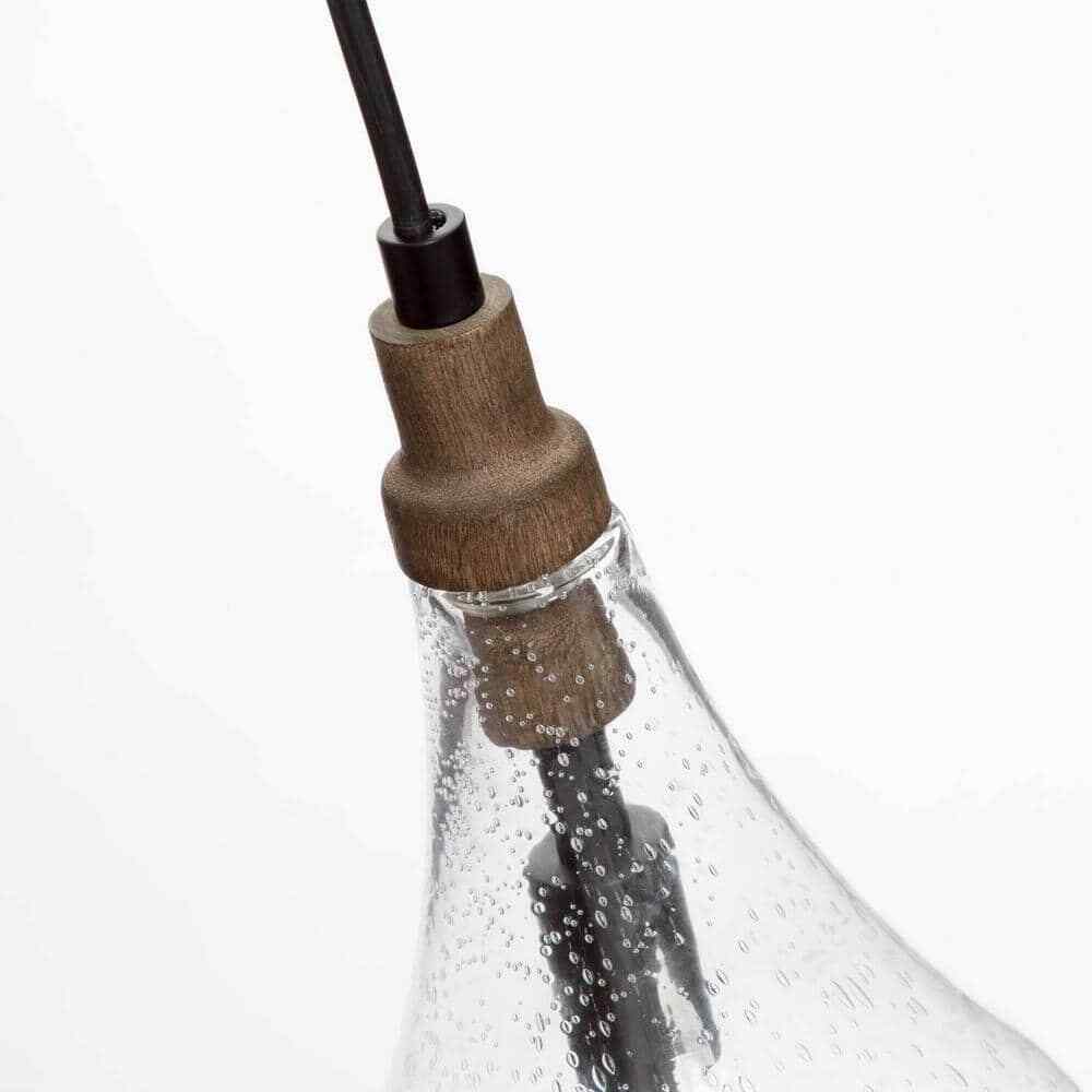 Uolfin Maya 1-Light Black Pendant Hanging Light with Seeded Teardrop Glass Shade