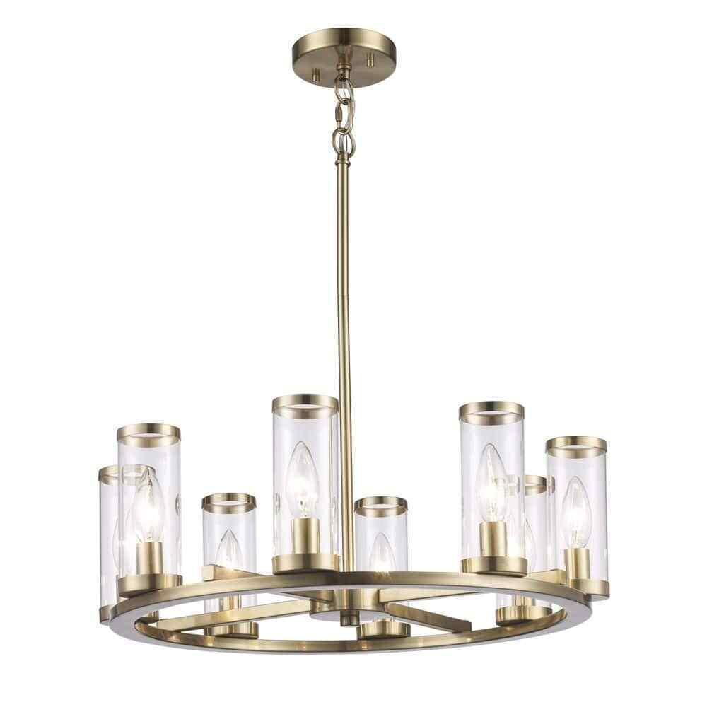 Hampton Bay Loveland 8-Light Brass Wagon Wheel Chandelier Light Fixture