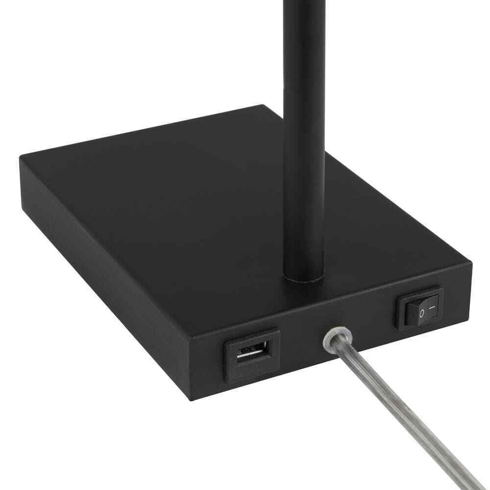 Hampton Bay Andra 22.5 in. Black Desk Lamp with Seeded Glass Shade and USB Port